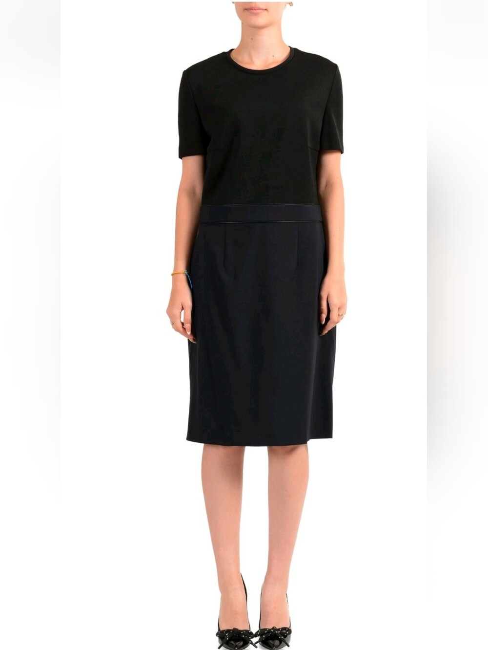 Hugo Boss Women's "Dualisa" Two Tone Wool Short Sleeve Pencil Dress US 2 - Picture 2 of 7